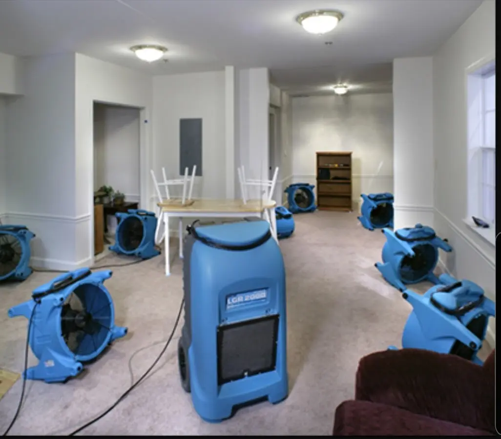 Air movers and dehumidifier setup for Water Damage Restoration in Sugarland Run