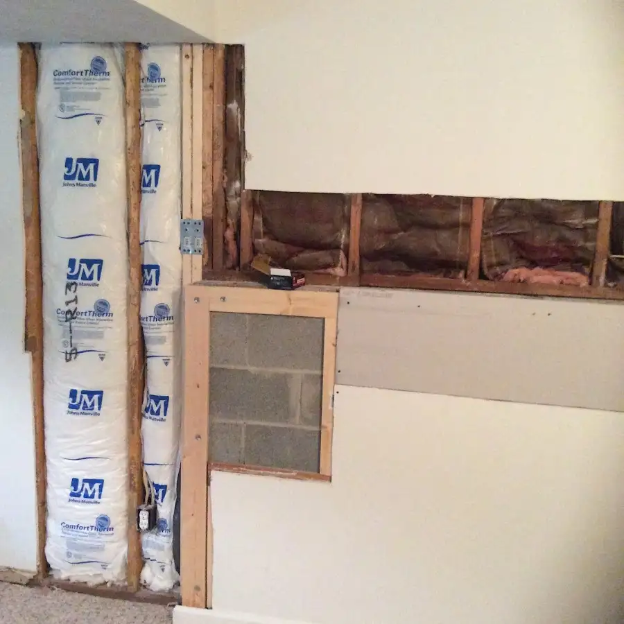 Wall insulation replacement during Basement Flood Cleanup in Sugarland Run